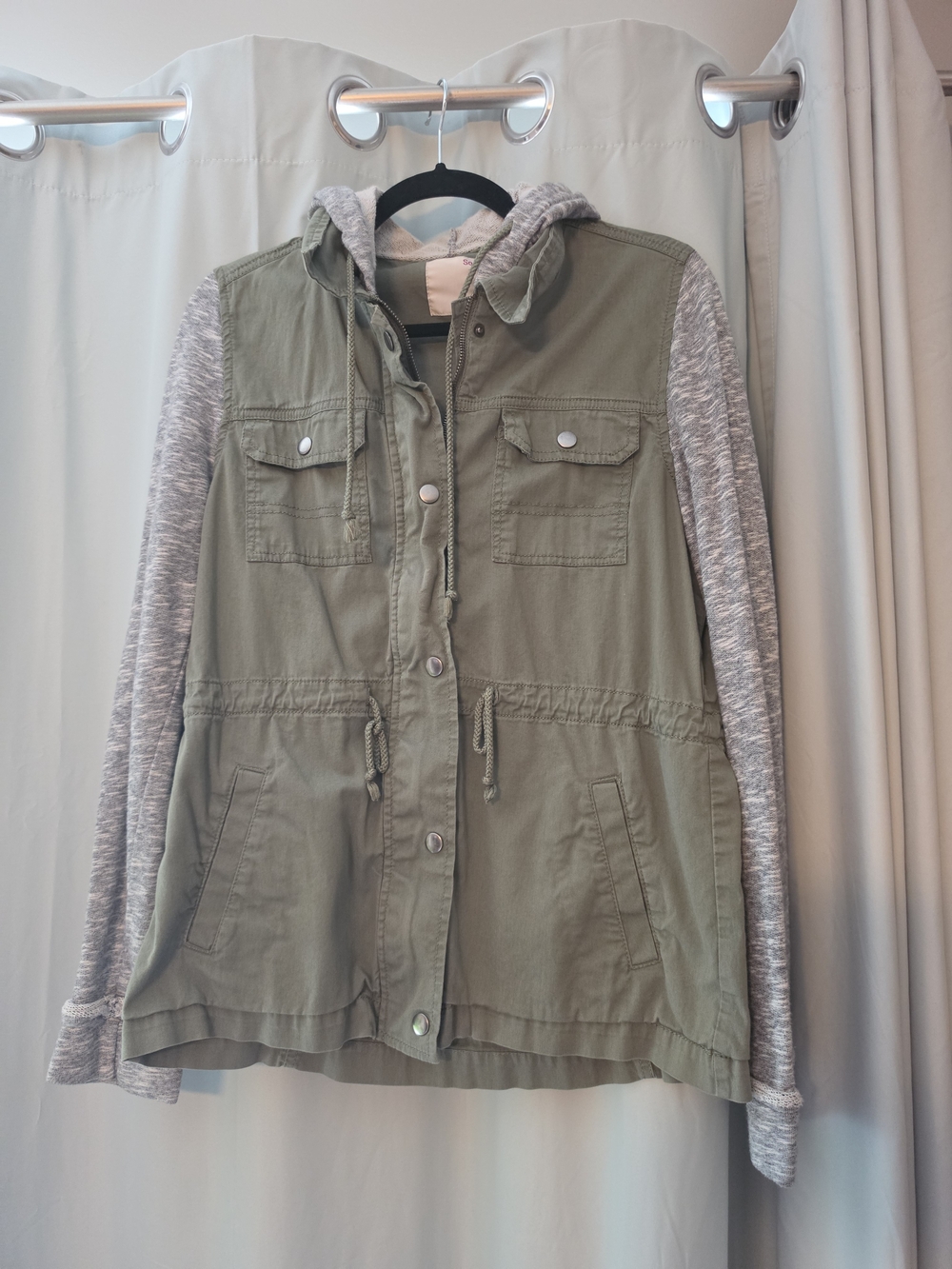 SO Olive Green Utility Jacket with Gray Knit Sleeves